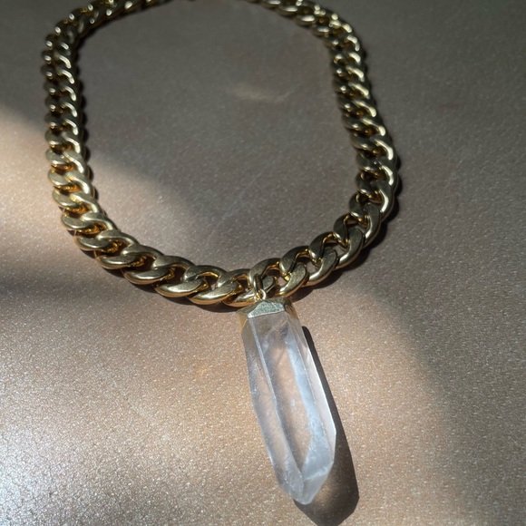 💎 Quartz crystal stone chunky curb chain necklace gold statement layering boho - Picture 7 of 9